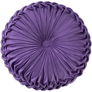 Round Velvet Decorative Throw Pillow for Sofa Bed Bedroom 38cm Dark Purple