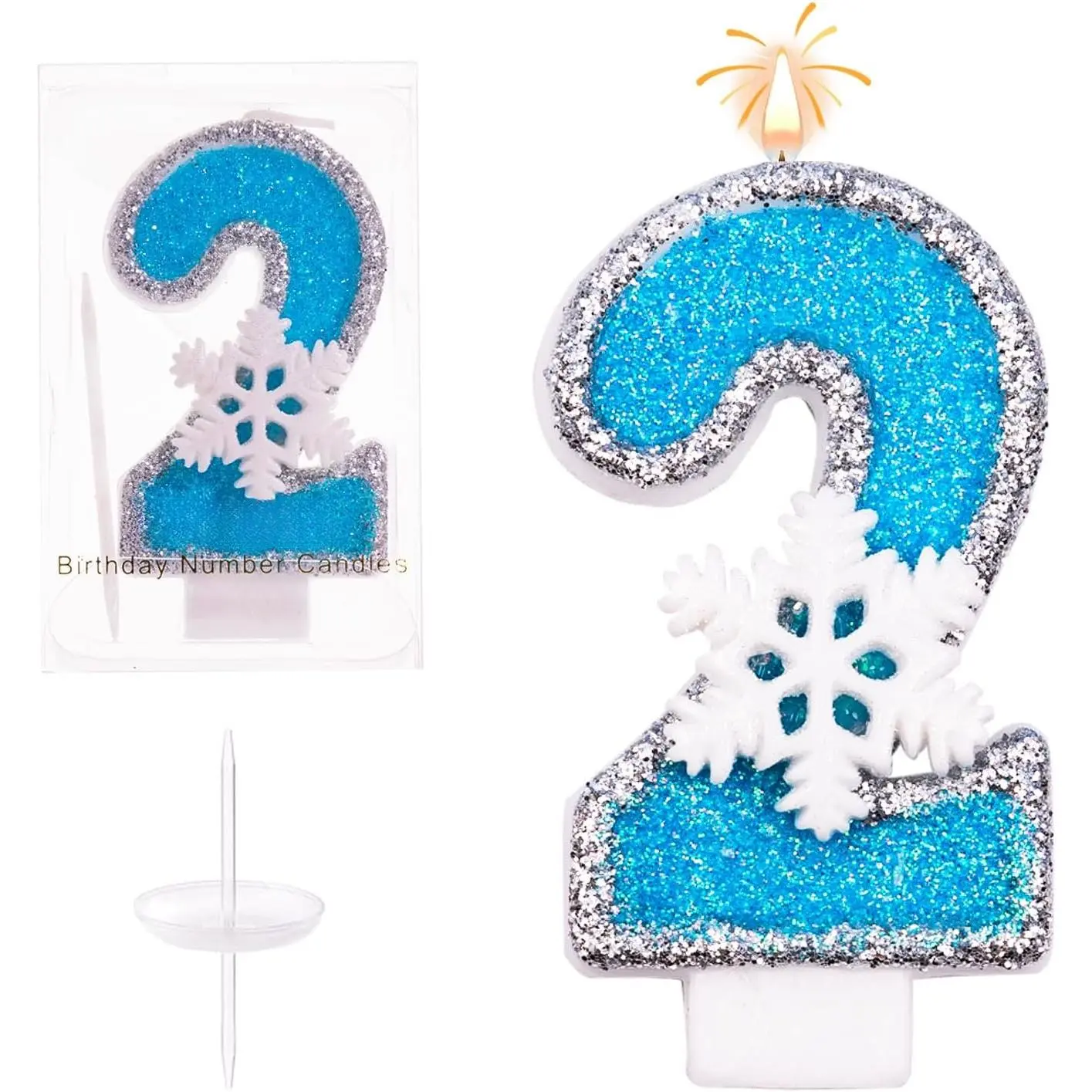 Frozen-Inspired Blue Snowflake Number 2 Cake Candles - Sturdy Synthetic Decorative Cake Topper, Happy Birthday Cupcake Decor for Frozen-Inspired Celebrations, Festive Party Supplies
