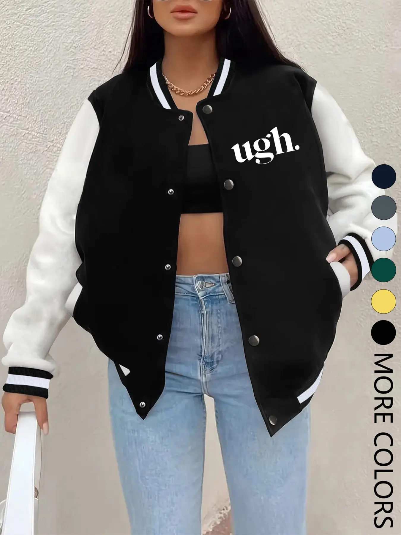 New Women's Baseball Jacket for Fall Winter, Creative Letter Print, Casual Sporty Coat, Comfortable Versatile Jacket, Hip-Hop Style, Multiple Colors