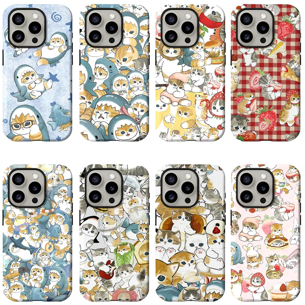 Mofusand Cat Shark Costume Print Phone Case for iPhone 16 15 14 13 12 11 Pro Max Plus Air Samsung Galaxy S23 S24 S25 S26 Minimalist Shockproof Protective Cover Cute Kawaii Gift for Mofusand Fans