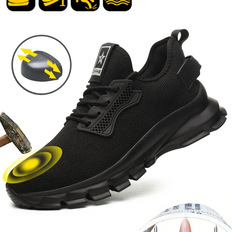 Men's Safety Shoes, Thickened Steel Toe Cap, Anti-Collision, Anti-Puncture, Breathable Mesh Fabric, Durable Sole, Warehouse and Outdoor Work, Worker Footwear