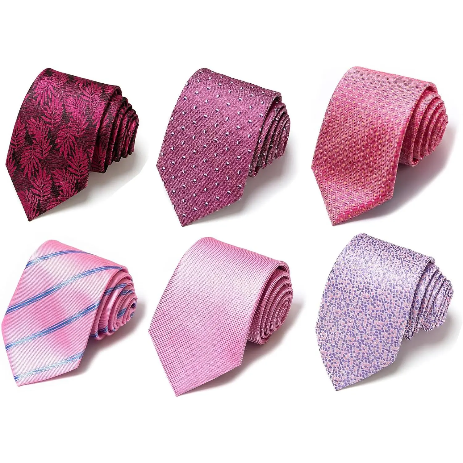 Men's Classic 6-Piece Woven Fabric Jacquard Weave Male Tie Set (Pink)