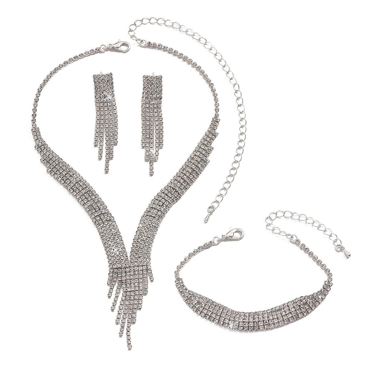 Sparkling Rhinestone Tassel Jewelry Set - Women's Luxury Crystal Necklace & Earrings, Elegant Statement Accessories