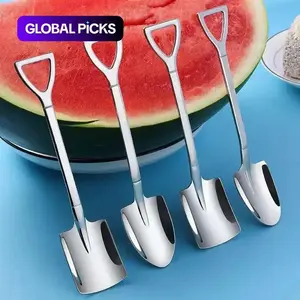 4pcs/set Creative Shovel Shaped Spoon, Stainless Steel Coffee Spoon for Ice Cream, Tea, Appetizer, Dessert, Home Kitchen Supplies, Tableware
