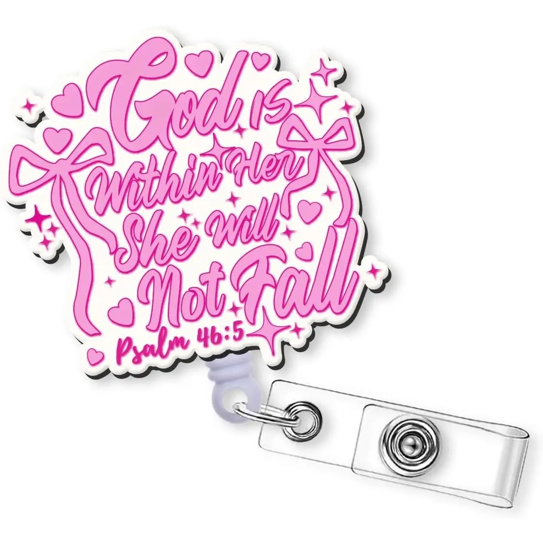 Verse Badge Reel Retractable - God is Within Her, She Will Not Fall ID Badge Holder with   Clip for Nurse   Student Teacher  Worker Office Card Reels Gifts