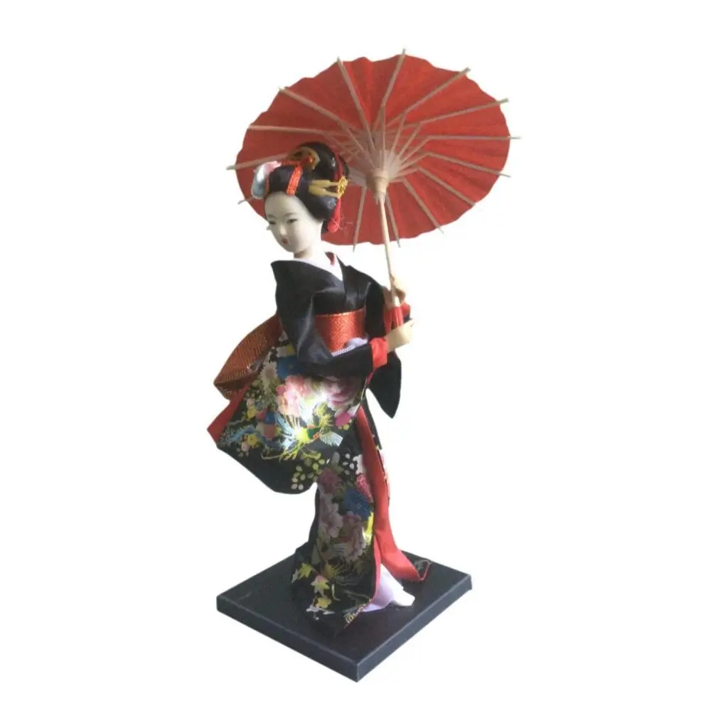 Japanese Geisha Kimono Doll Resin Ornament Figurine 10 Inch, Perfect for Housewarming, Bar Decor, Desk Accent, Unique Japanese Craftsmanship