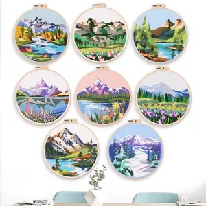 New Landscape Mountain River Embroidery DIY Kit, Semi-finished Set, Handmade Suzhou & Hunan Xiang Embroidery