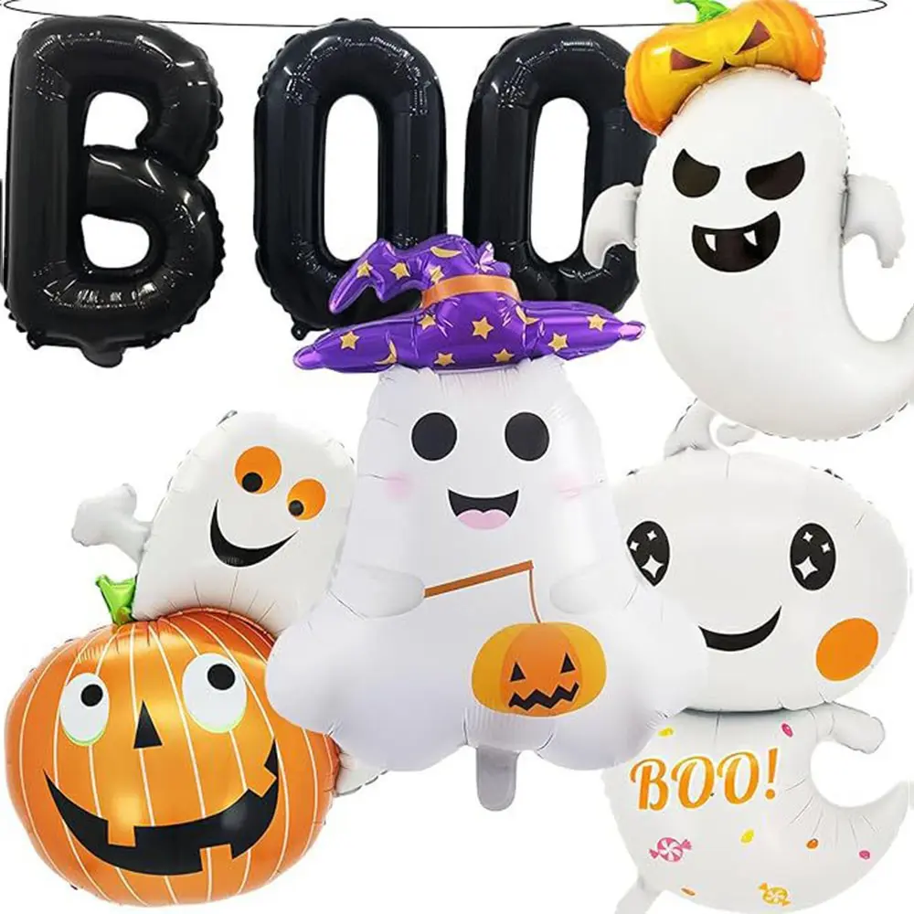 7-Piece Ghost Pumpkin Boo Foil Balloon Set, Halloween Party Decorations, Horror Theme Home Decoration, Easter Celebration Props