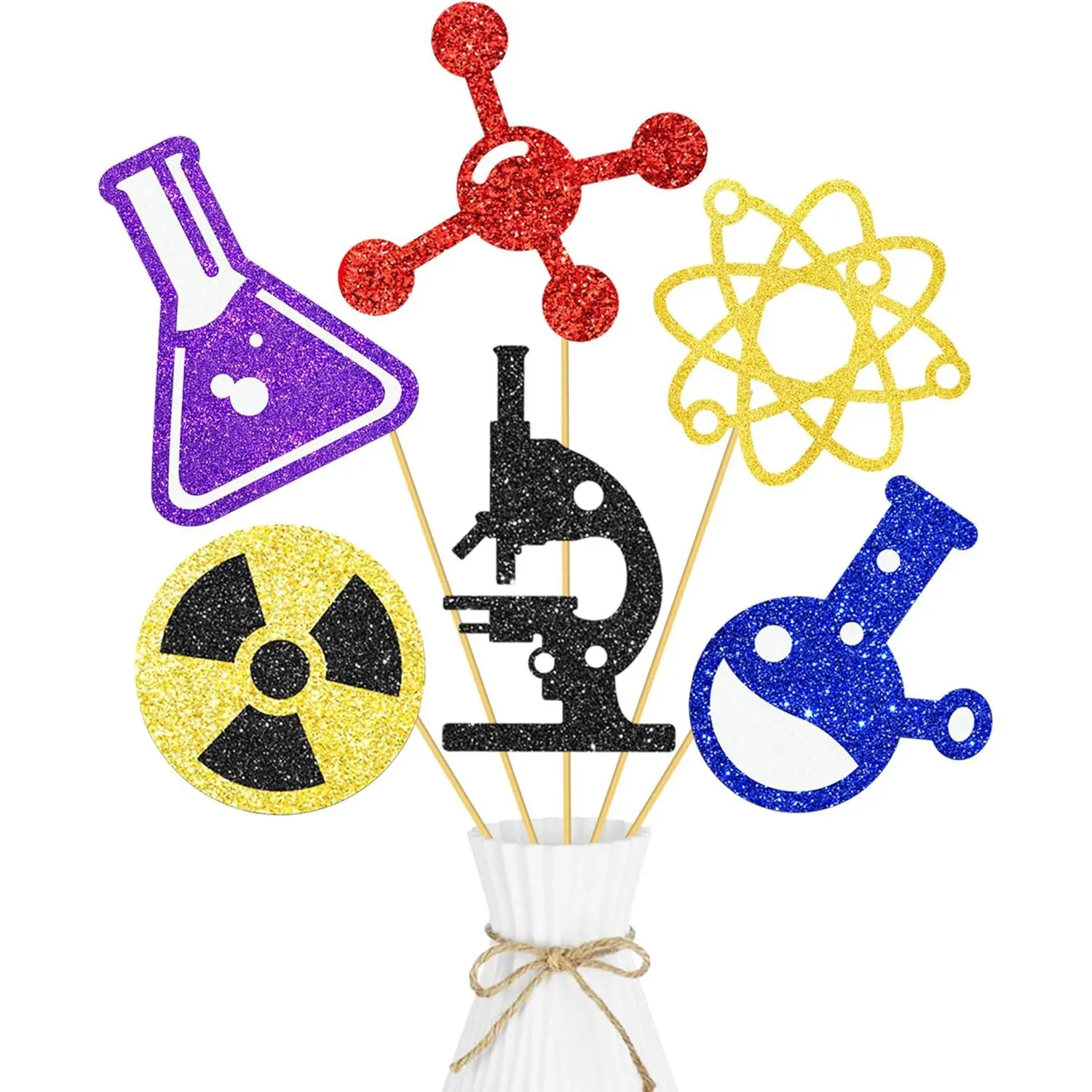 16 count Glitter Science Theme Centerpiece Sticks Science Birthday Party Decorations Chemistry Laboratory Theme Party Centerpieces for Scientist Birthday Party  Shower Supplies
