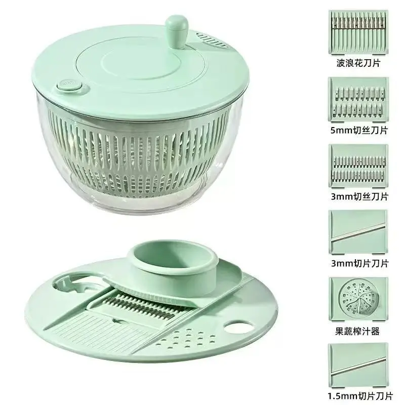 1set Large Salad Spinner 5.3 Quart 3 in 1 Vegetable Washer with Multi Functional Strainer 5 Blades Slicer Egg Yolk Filter High Quality Salad Prep Bowl