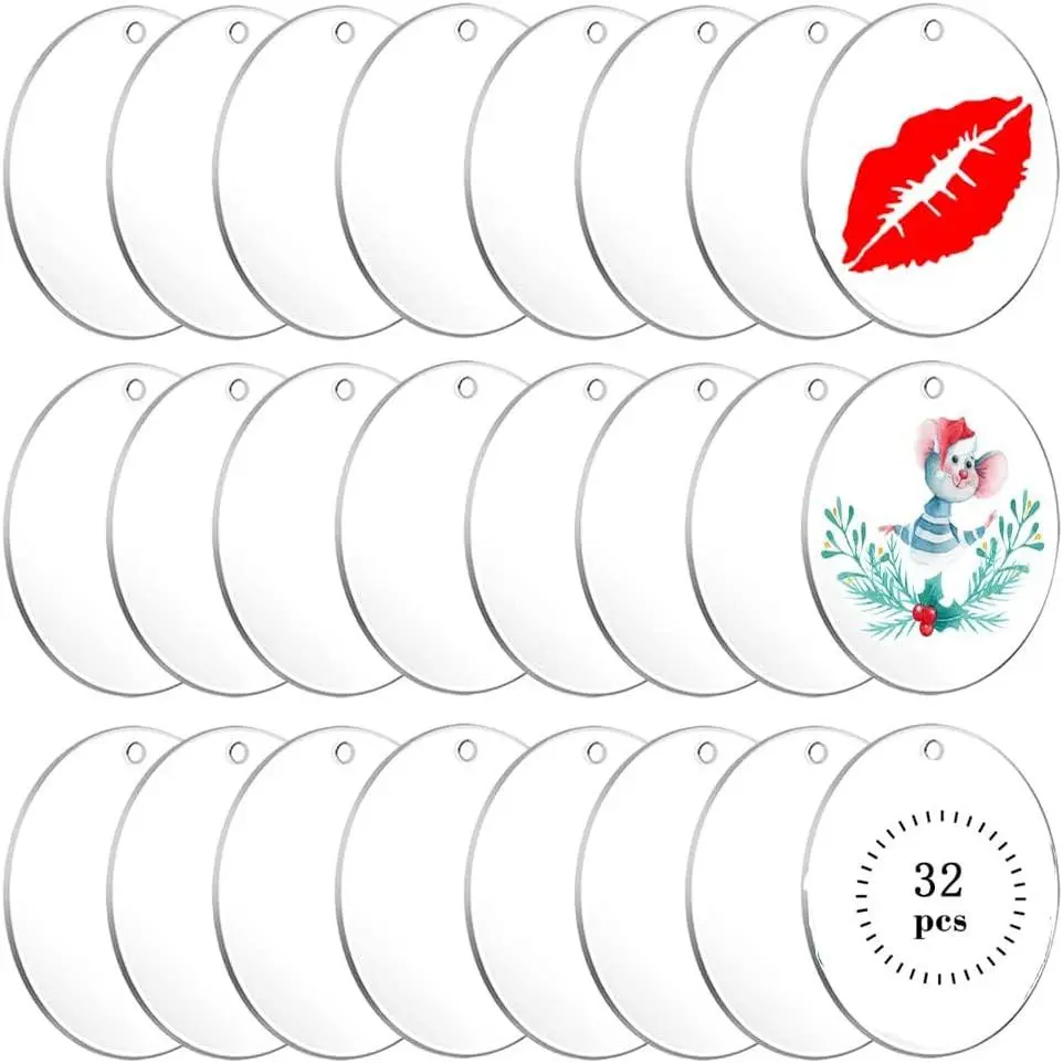 32 count 2Inch Clear  Ornament Blanks Round Ornament Transparent  Circle Blanks Discblank Ornaments For Crafting Vinyl Project Painting Diy,Holiday  Ornaments