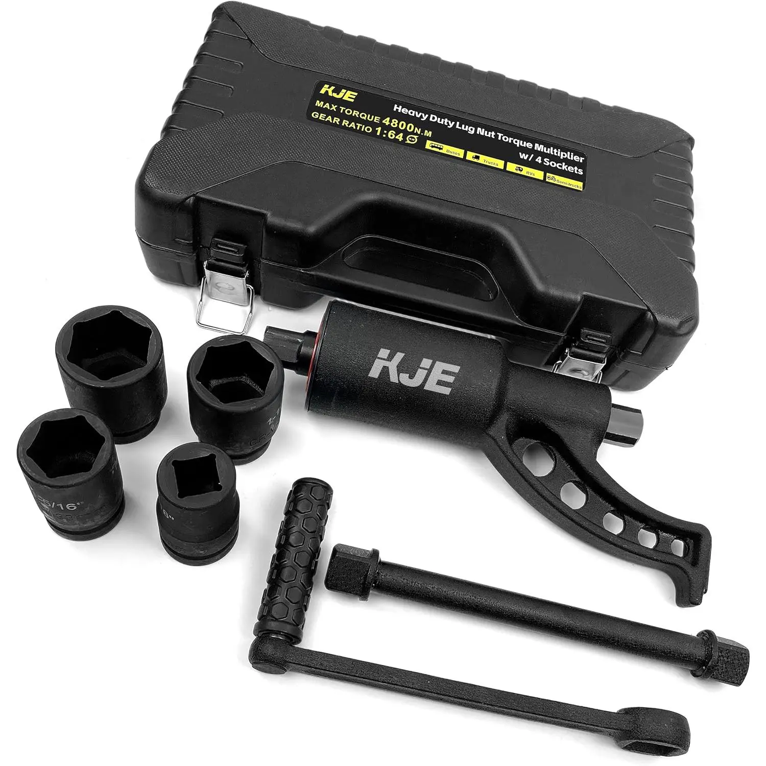 Heavy Duty Torque Multiplier Wrench Set, w/ 1-5/16~1-5/8Inch Cr-v Socet (4800 N/M, 3,540 ft/lb), 1:64 Saving Lug Nut Remover Torque Wrench for Semi Truc & RVs