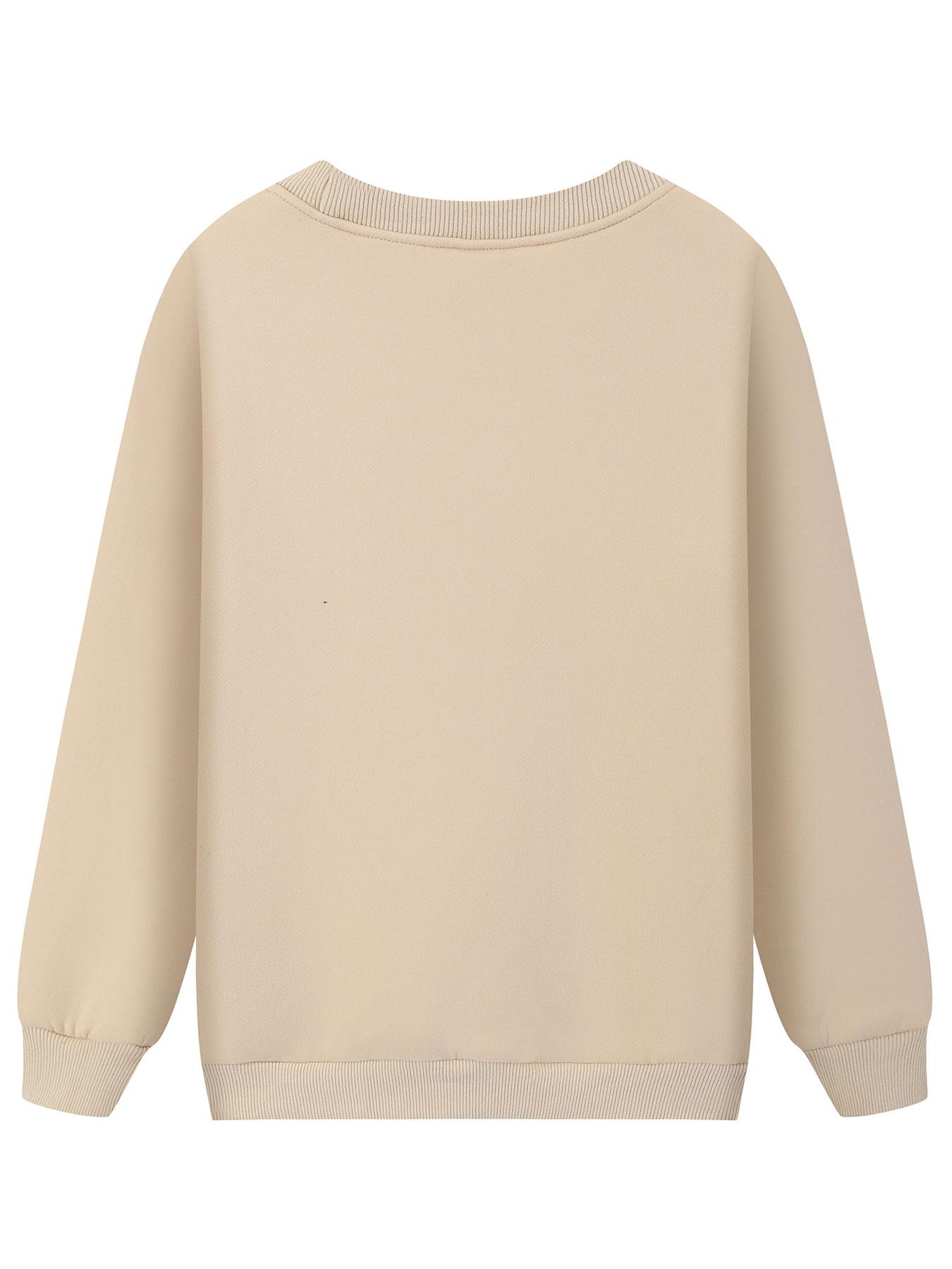 Women's Solid Drop Shoulder Fuzzy Sweatshirt, Casual Long Sleeve Round Neck Pullover, Women's Warm Fall & Winter Clothes for Daily Wear