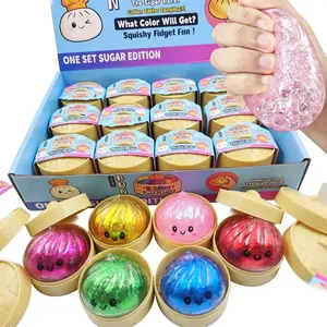 Glitter Dumpling Squishy with Box Dumplings Sensory Steamer Soft TPR Dough Ball for Decompression Fidget Toy Stress Relief Gift