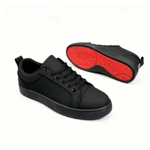 Viral All-Black Low-Top Sneakers with Red Sole | Minimalist Streetwear Shoes, Durable & Breathable, Great for School, Hangouts & Casual Outfits