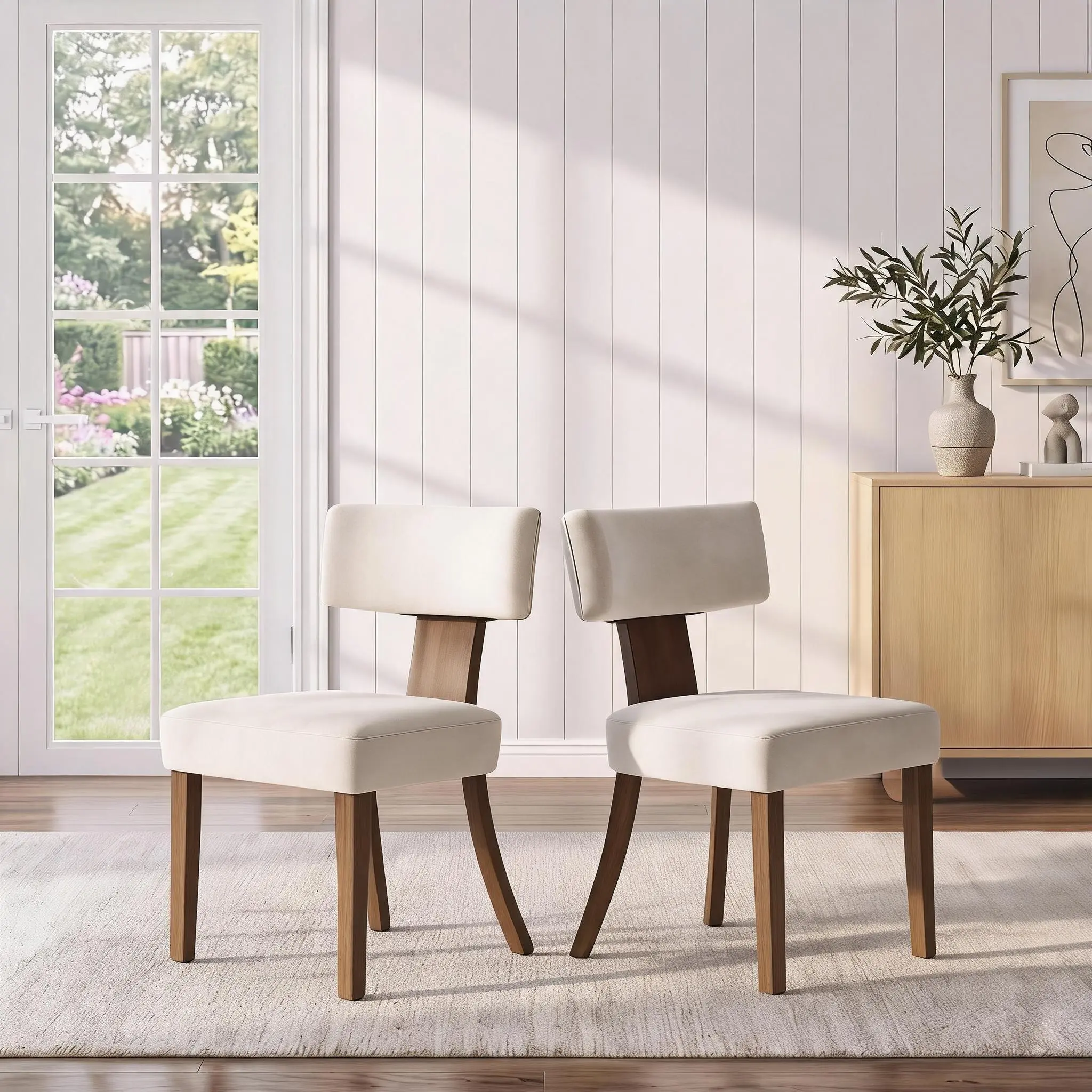 Farmhouse Dining Chairs Set of 2 - Solid Wood Legs, Ergo Backrest - Modern Seating for Kitchen, Dining Room, Ergo Back, Two Chairs