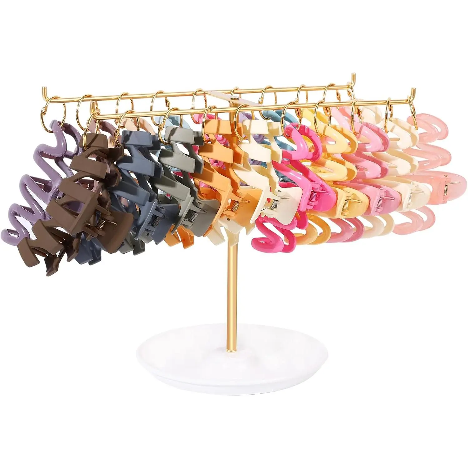 Metal Headband Holder Organizer, 2-Tier Headband Storage with Tray, Hairband Display Stand with Golden Rings, Hair Accessories Claw Clip Organizer for Women and Girls ()
