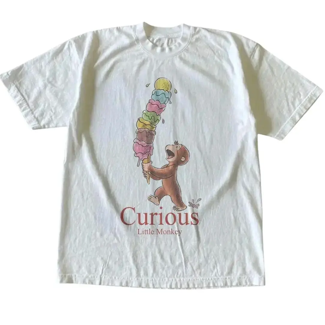 Curious George Little Monkey T-Shirt, Animal Tee, Cartoon Tshirt, Gifts Shirt, Unisex Vintage Graphic Tees Gothic Grunge Y2k Emo Scene Amity Affliction Style Clothes Men Women Streetwear Summer.