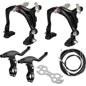 Bike Brakes Calipers Set with Brake Pads, Front and Rear C Brake, 65-79mm Long-Reach Brake Levers Kit with Cables Fits Road MTB BMX Bicycle Black