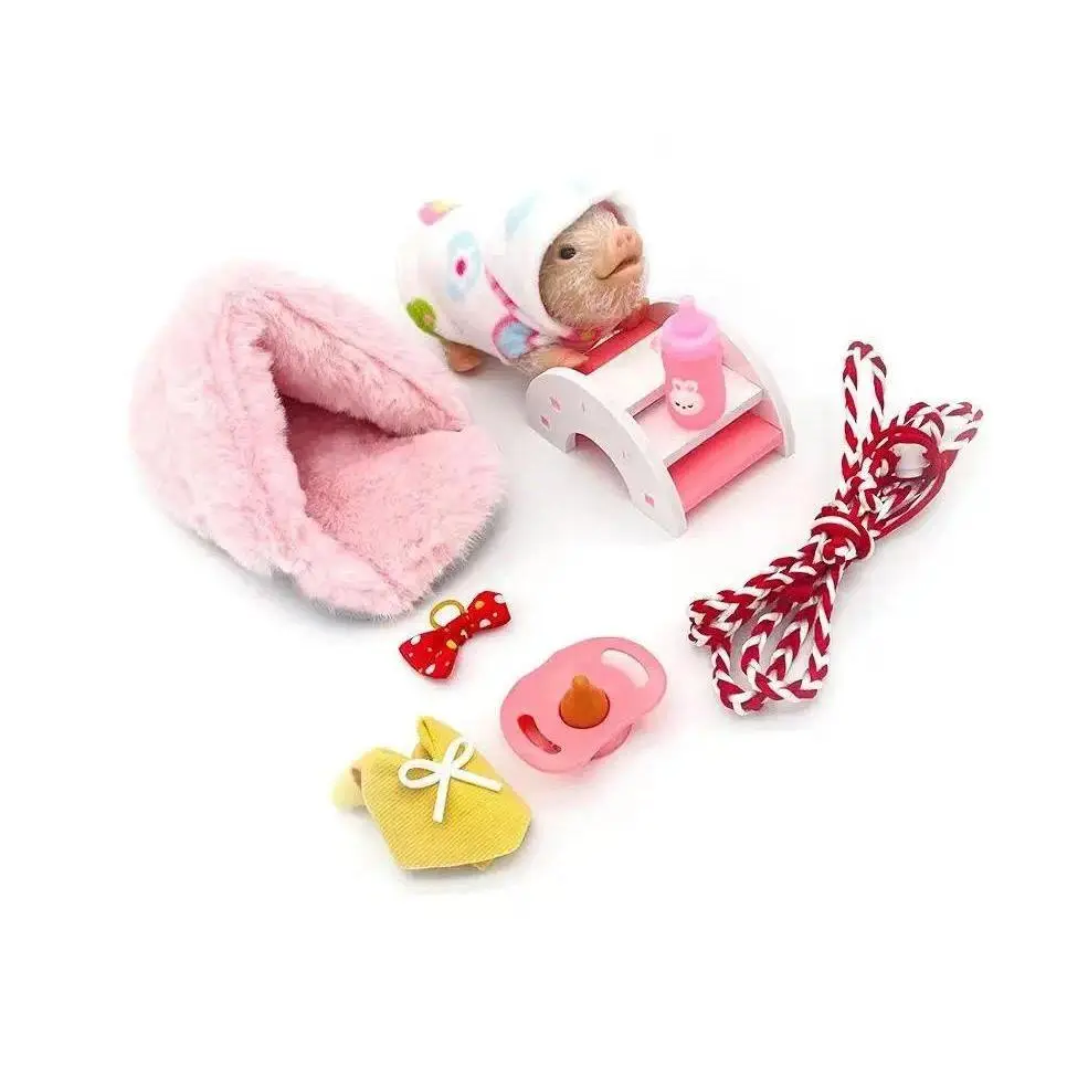 5 Inch Silicone Piglet Soft Cute Mini Realistic Animals with Accessories Lifelike Reborn Newborn Pig Doll Decompression Toy Gift