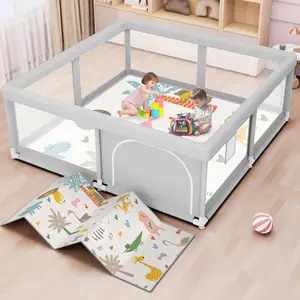 Baby Playpen with Mat 50x50 Inch, Play Pen  Babies and Toddlers with Gate, Baby Fence Sturdy Safety Playpen, Indoor & Outdoor Kids Activity Center