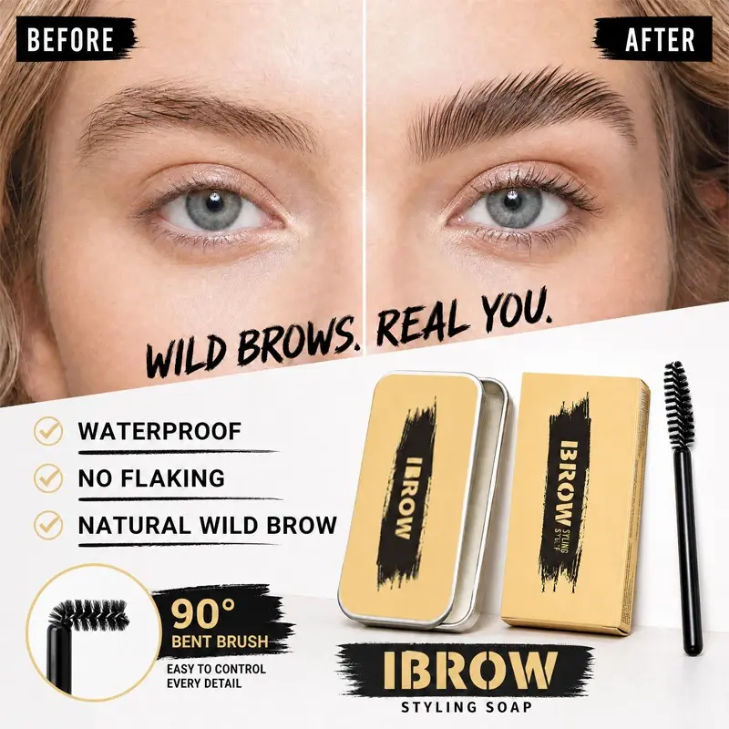 Clear Eyebrow Styling Soap with Angled Brush, Natural Wild Brow Shaping Wax, Long Lasting Brow Setting Pomade, Easy Apply for Daily Makeup Beginners