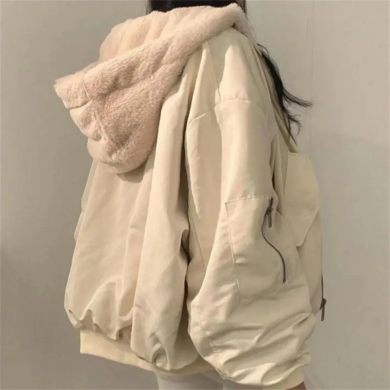 Both Sides Thicken Coat New Zipper Hooded Women Winter Jacket Elegant Solid Fashion Warm Coats Casual Ladies Outerwear