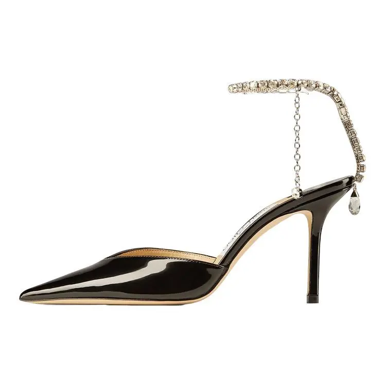 Jimmy Choo Saeda Black Women's Pointed-Toe High Heels with Buckle Detail, 8.5 cm Stiletto Verifiable, with credentials and supporting global authentication