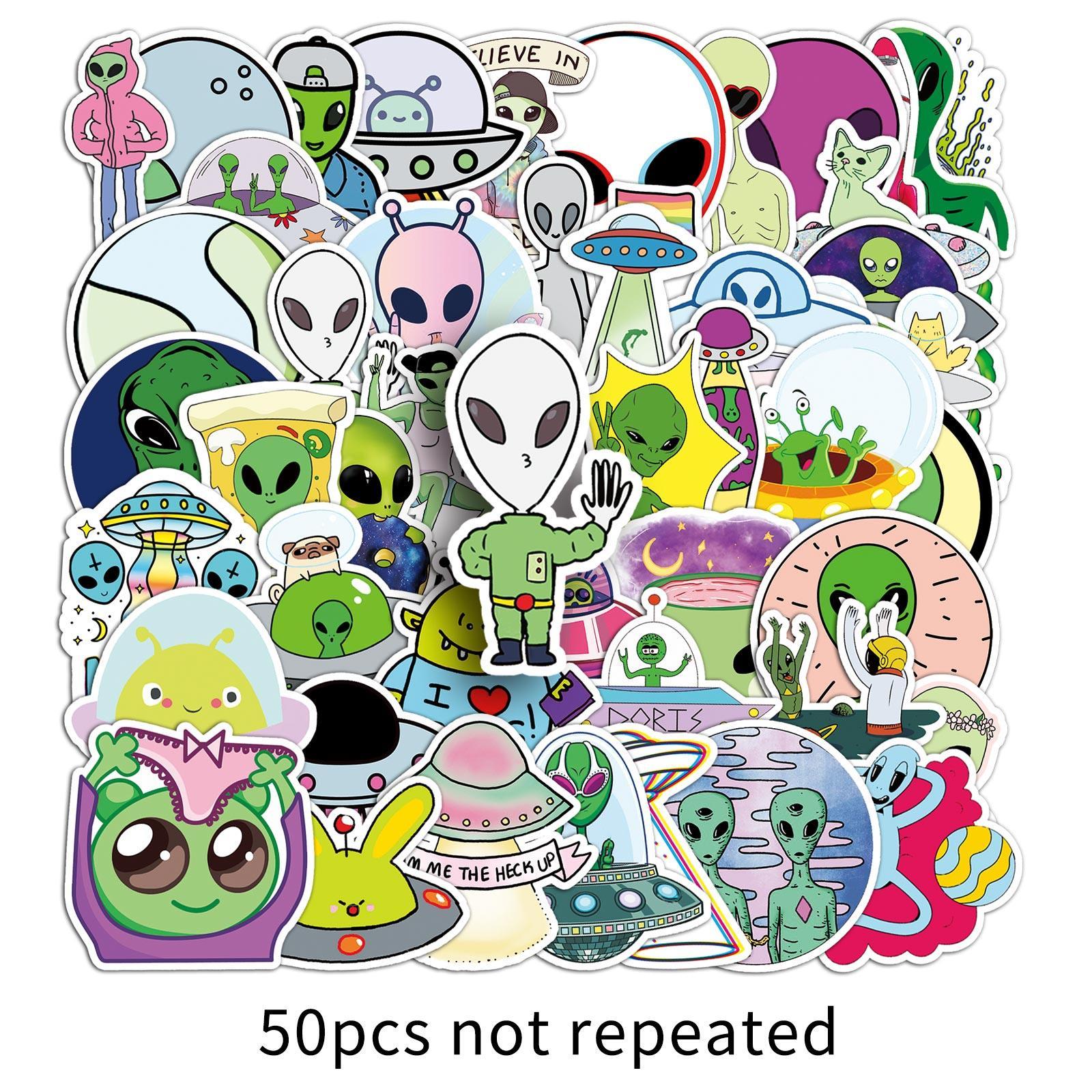 Alien Pattern Sticker, 50pcs/set Cute Cartoon Sticker, Decorative Sticker for Scrapbooking, Journaling, Gift Wrapping, Funny Stickers