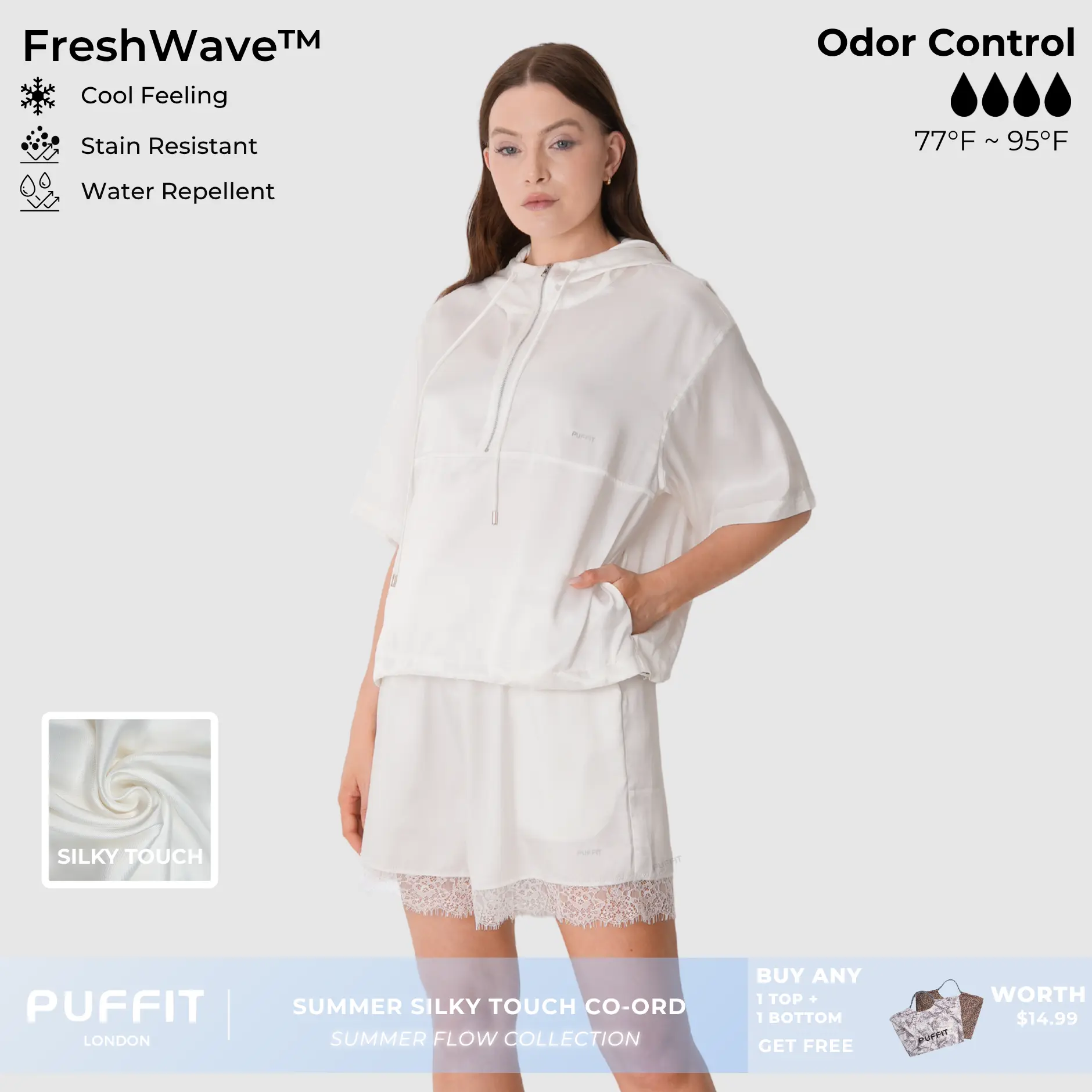 PUFFIT Summer Flow Silky Touch Cooling Co-Ord Set,Stain Resistant,Waterproof,Windproof,Cool Feeling,Womenswear,Sport,Running,Cycling,Yoga,School Running,Summer,Comfortable,2026 Shopping