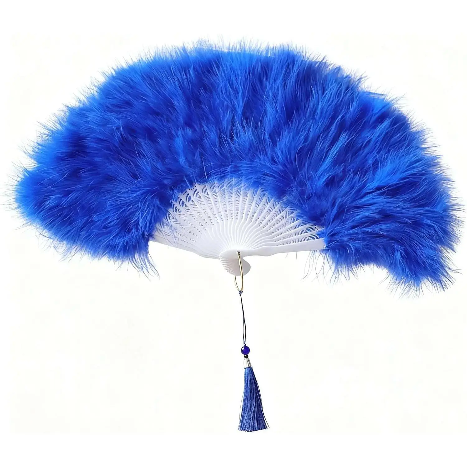 25 Ribs Big Marabou Feather Hand Fan 52cm 20.4" Folding Flapper Hand Held Fan for Halloween Wedding Party Outdoor 1920s Vintage Dance Photoshoot (Royal Blue)