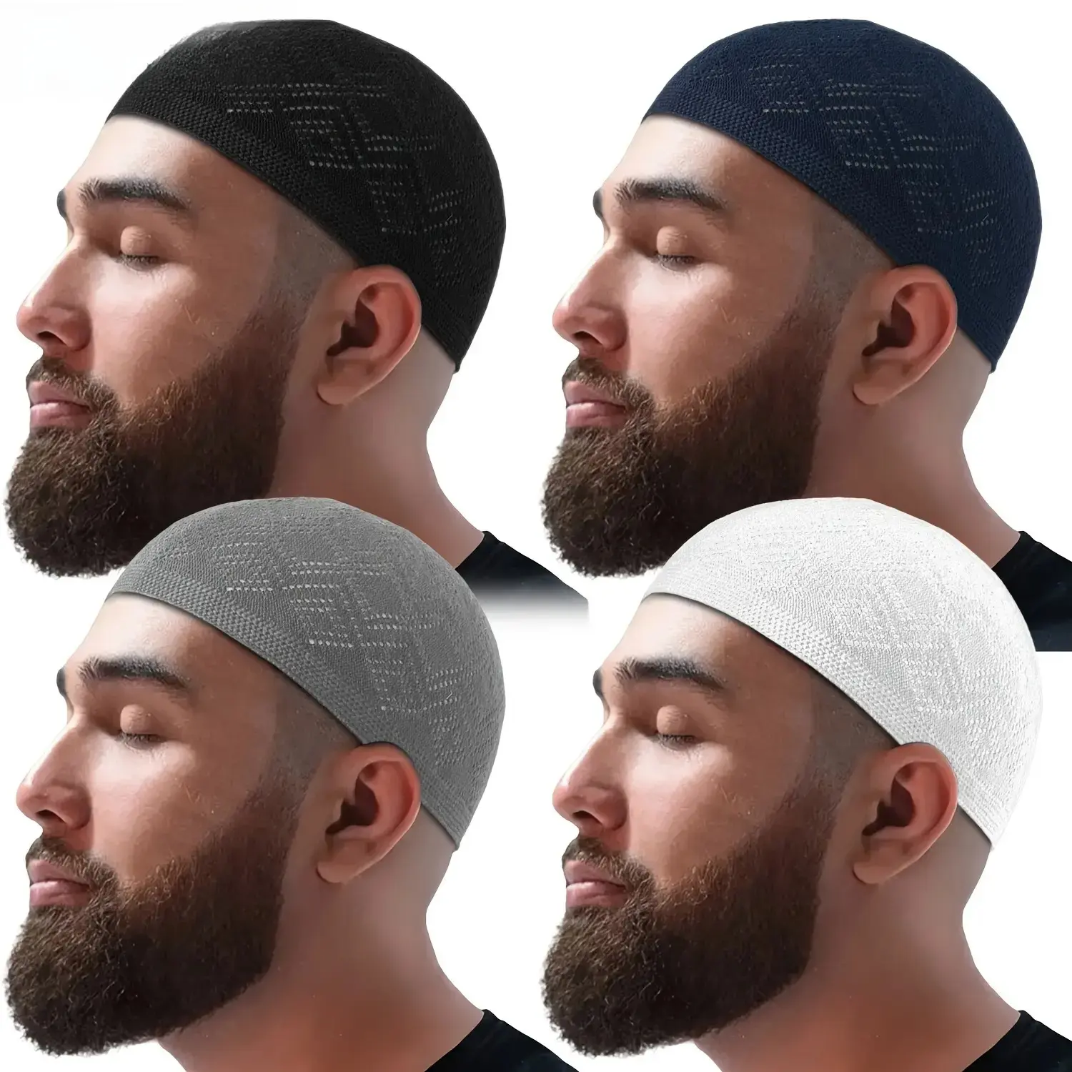 Hot 2026 4-Top Knit Cotton Kufi Cap, Islamic Traditional Modesty Headwear with Adjustable Closure, Breathable Comfort All Season Hat, Classic Middle Eastern Style, Ideal for Ramadan Worship, Ethnic Occasions, Travel and Outdoor Activities sohochic