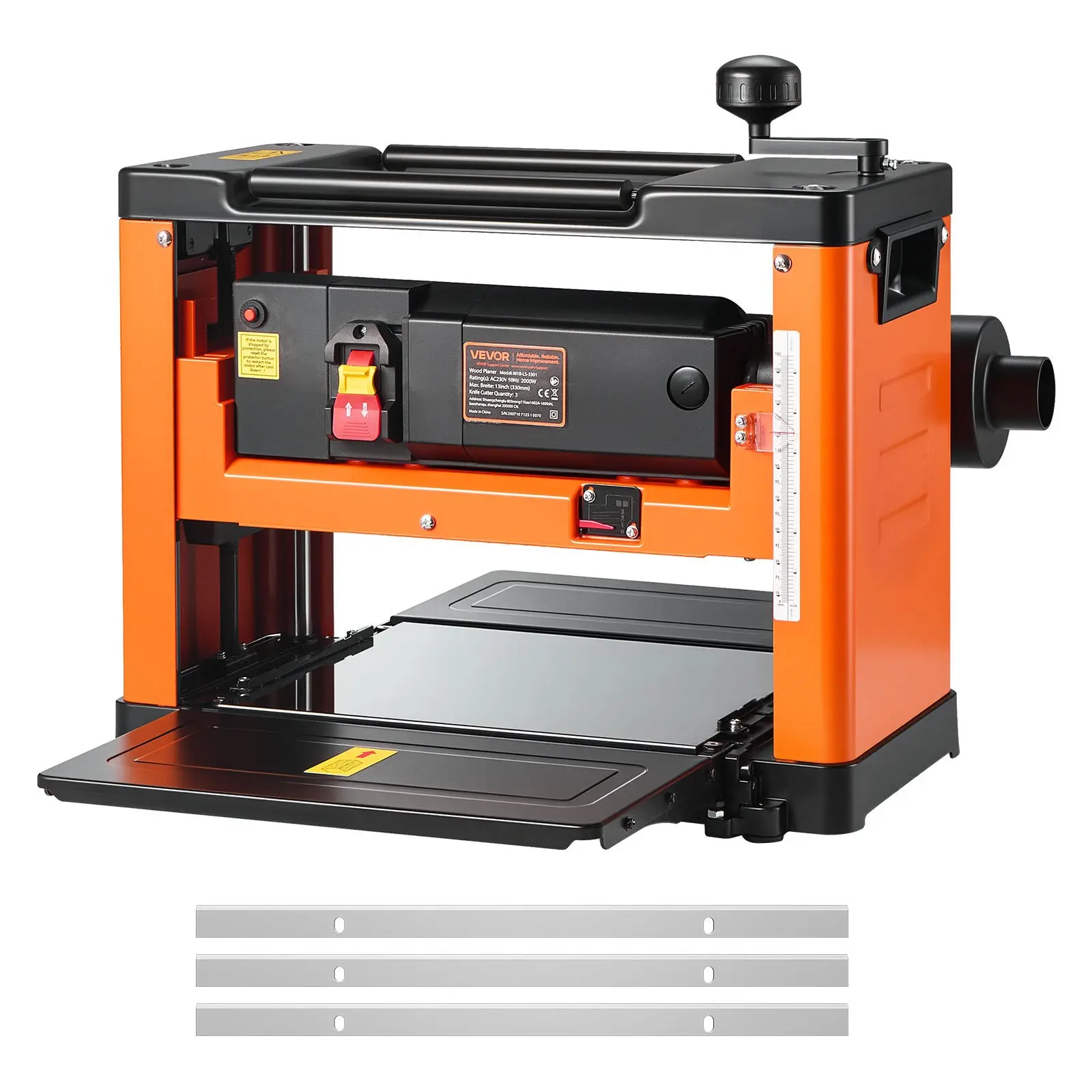【DealsForYouDays】VEVOR Thickness Planer, Three-Blade, 13-Inch Width Worktable Power Benchtop Planer, 2000W 23500 RPM Powerful Motor, Dual Rollers, Over Protection, Single Speed Woodworking, for Hard Soft Wood Materia
