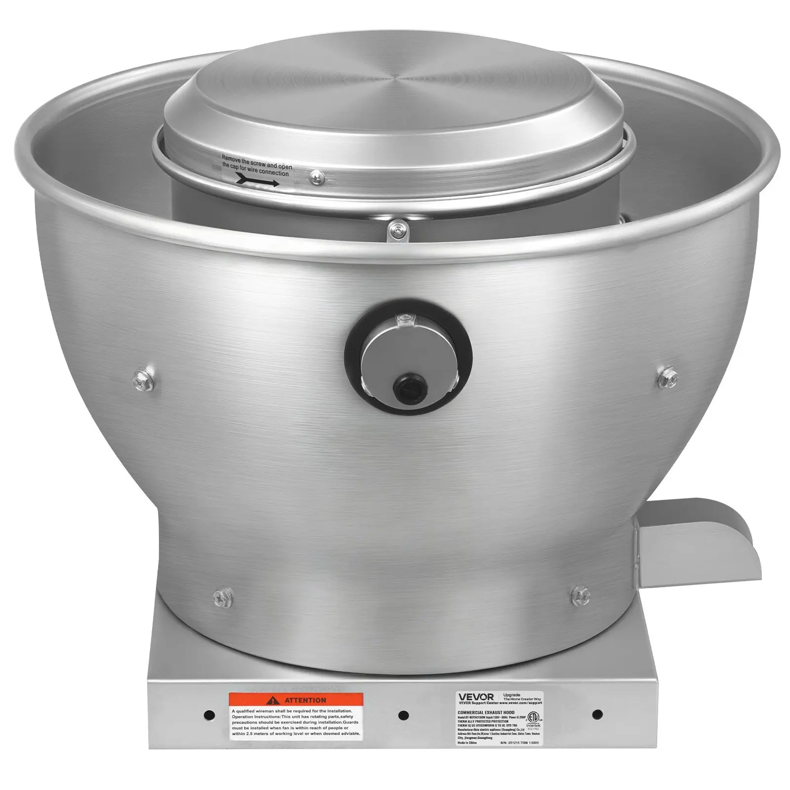 【Summerfinds】VEVOR Commercial Kitchen Exhaust Fan with 180W Pure Copper Direct Drive Motor, 612 CFM Flow (500-800 CFM Range), Aluminum Alloy Frame, 21x21x17 in, Corrosion-Resistant High-Speed Low-Noise Vent for Restaurant Smoke Removal (bt-ref343180w)