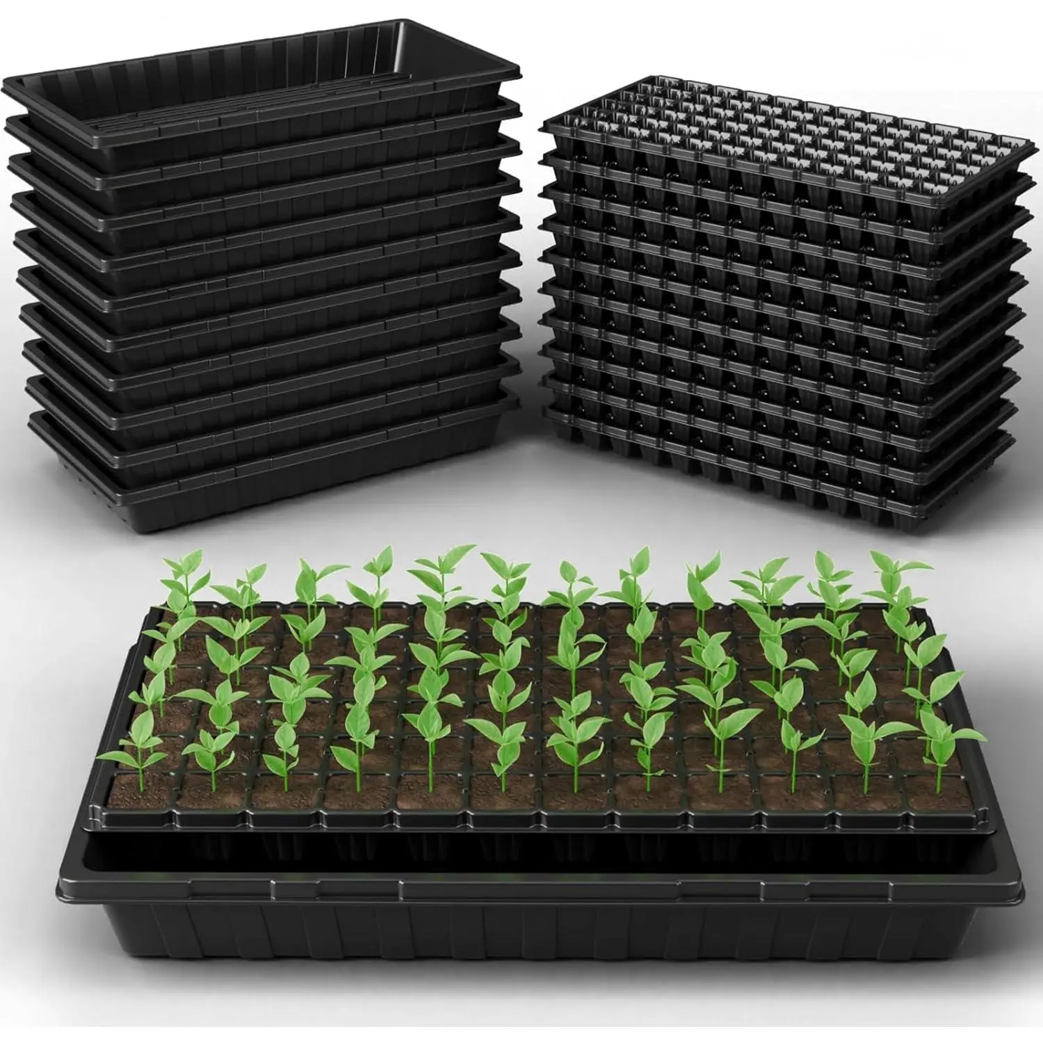 20 Pack Flower and Plant Cultivation Trays,1020 Seed Starting Trays No Holes and 72 Cell Seedling Starter Plugs Reusable for Microgreen Seedling Germination, Indoor