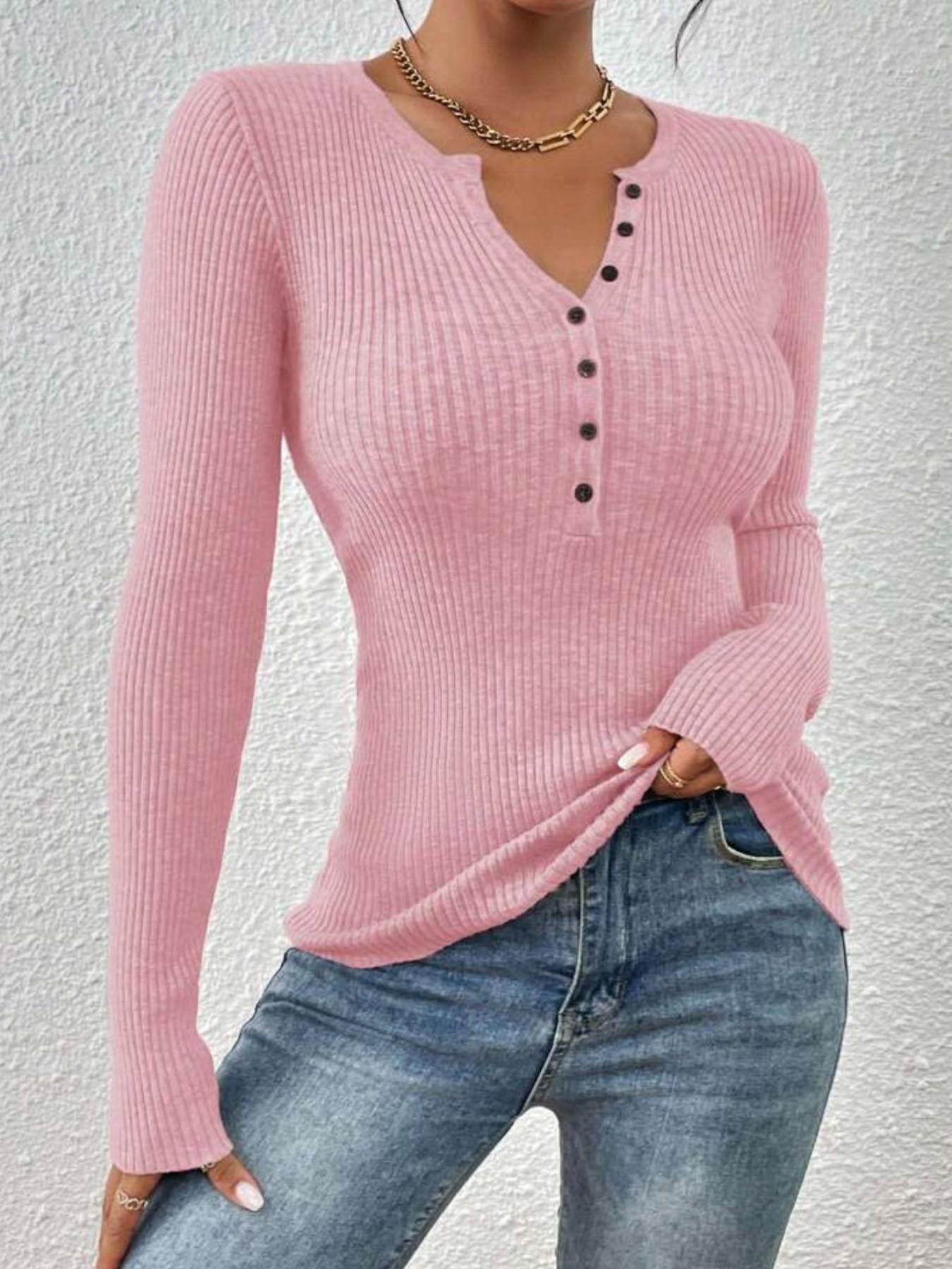 2026 Women'S Plain Button-Front Ribbed Sweater, Elegant Chic Slim Fit Long Sleeve Round Neck Jumper For Spring, Fashion Ladies' Knitwear For Daily Wear, Slim Fit Sweater For Women