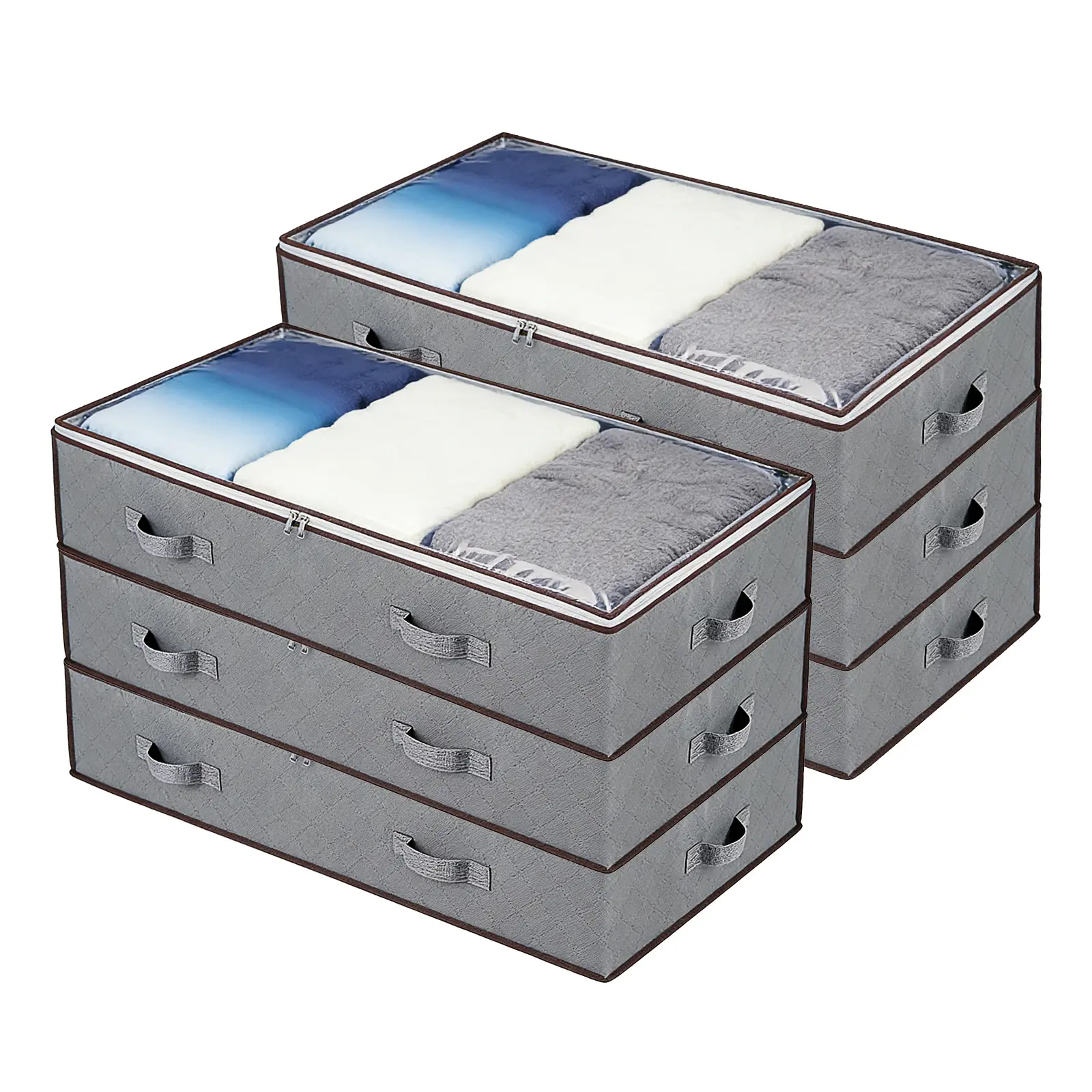 2 Pack 90L Under Bed Storage Bins 100x50x18cm Grey, Collapsible Clothes Bedding Organizers with Clear Window & Reinforced Handles, Large Closet Storage Containers for Blankets Pillows Bedroom Organization