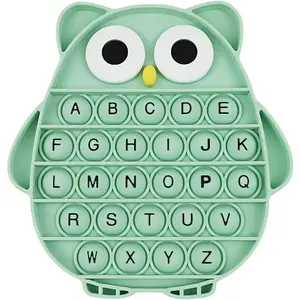 Push Pop Bubble Fidget Sensory Toy, Silicone Stress Relief Popping Toy, ABC Alphabet Owl Shaped Educational Learning Tools for Toddlers Kids Students (Black Letters-Green)fidget toys