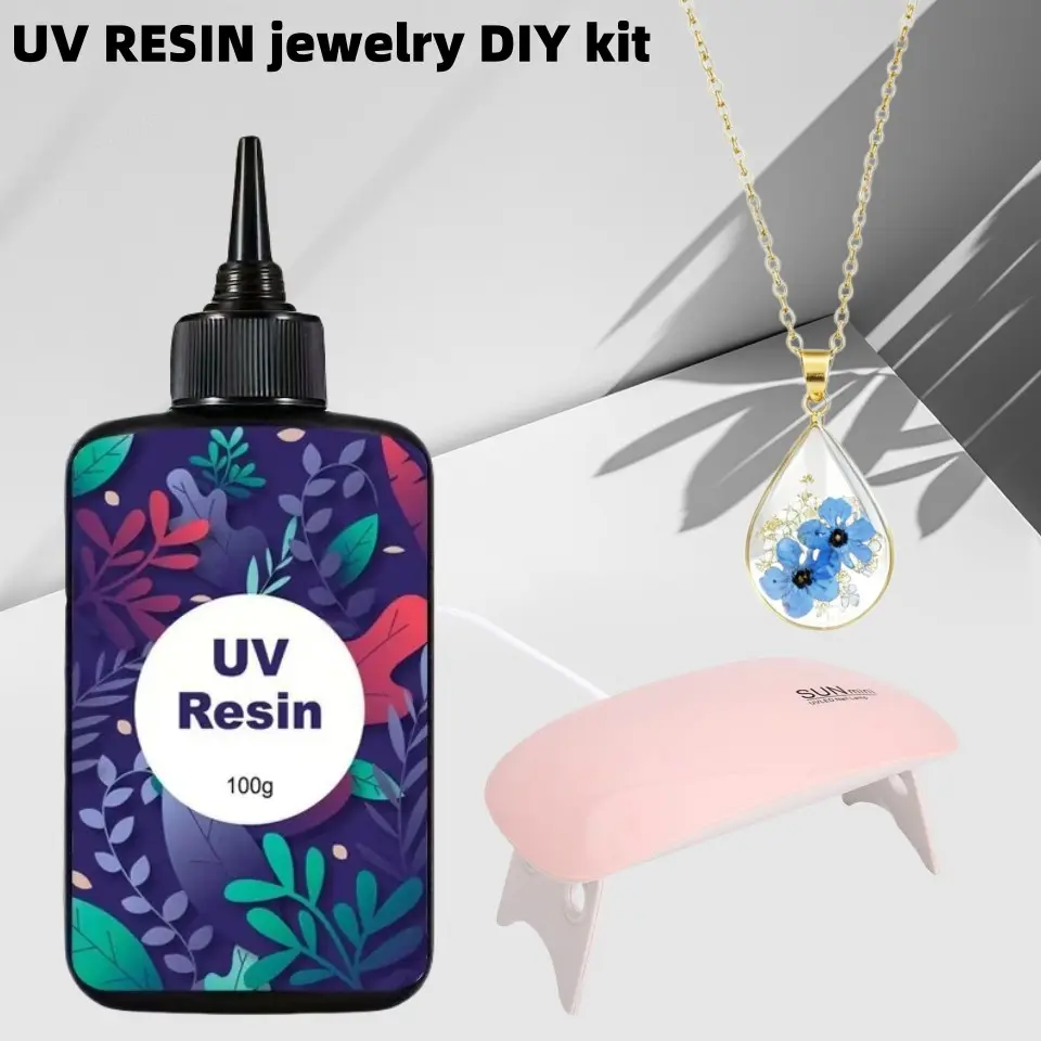 100g High Transparency Hard UV Resin DIY Kit with 8 LED UV Curing Lamps, Pre-Mixed UV Epoxy Resin, No Yellowing, Bubble-Free, Ideal for Handmade Jewelry