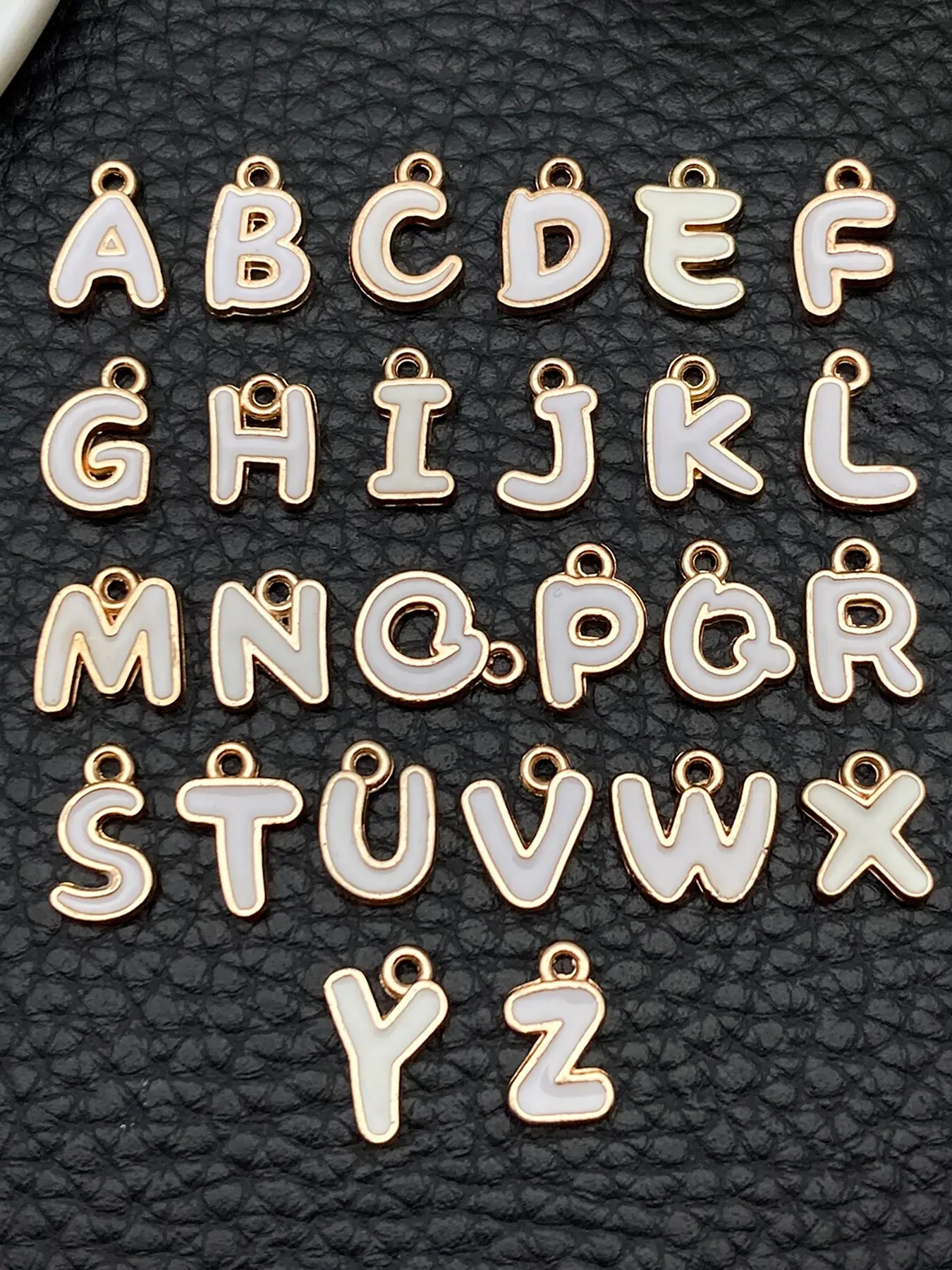 26pcs White Letter Charms Bulk Alphabet Shape Charm Lowercase Alloy Enamel English Initial Charms for Jewelry Making Charms Supplies DIY Craft Necklace Bracelet Earring Crafting
