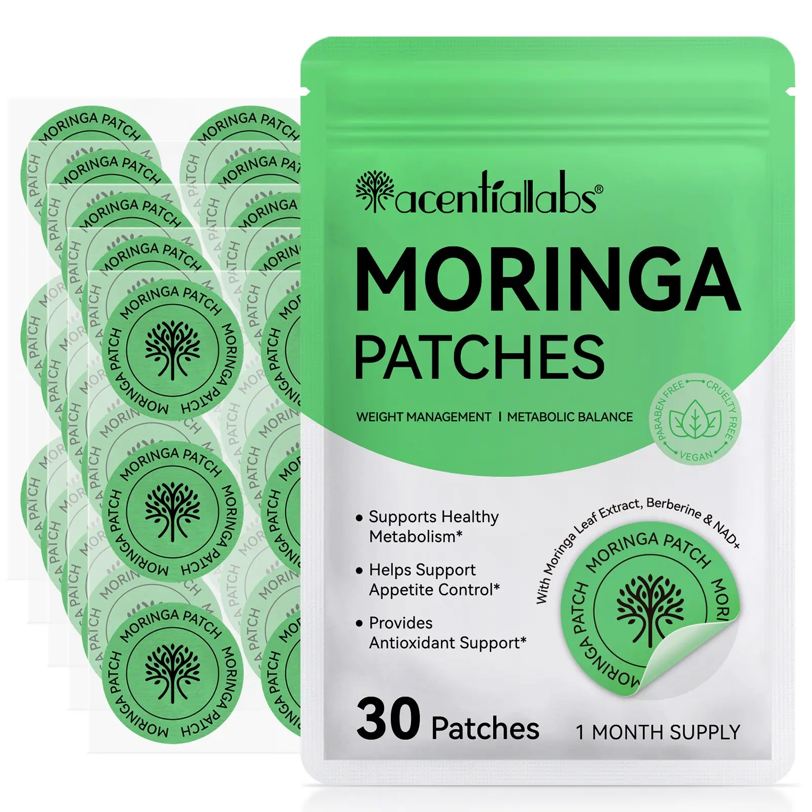 Acentiallabs Herbal Moringa Care Patches 30pcs, Natural Skincare Solution, Moisturizing & Nourishing, Ideal for Daily Use