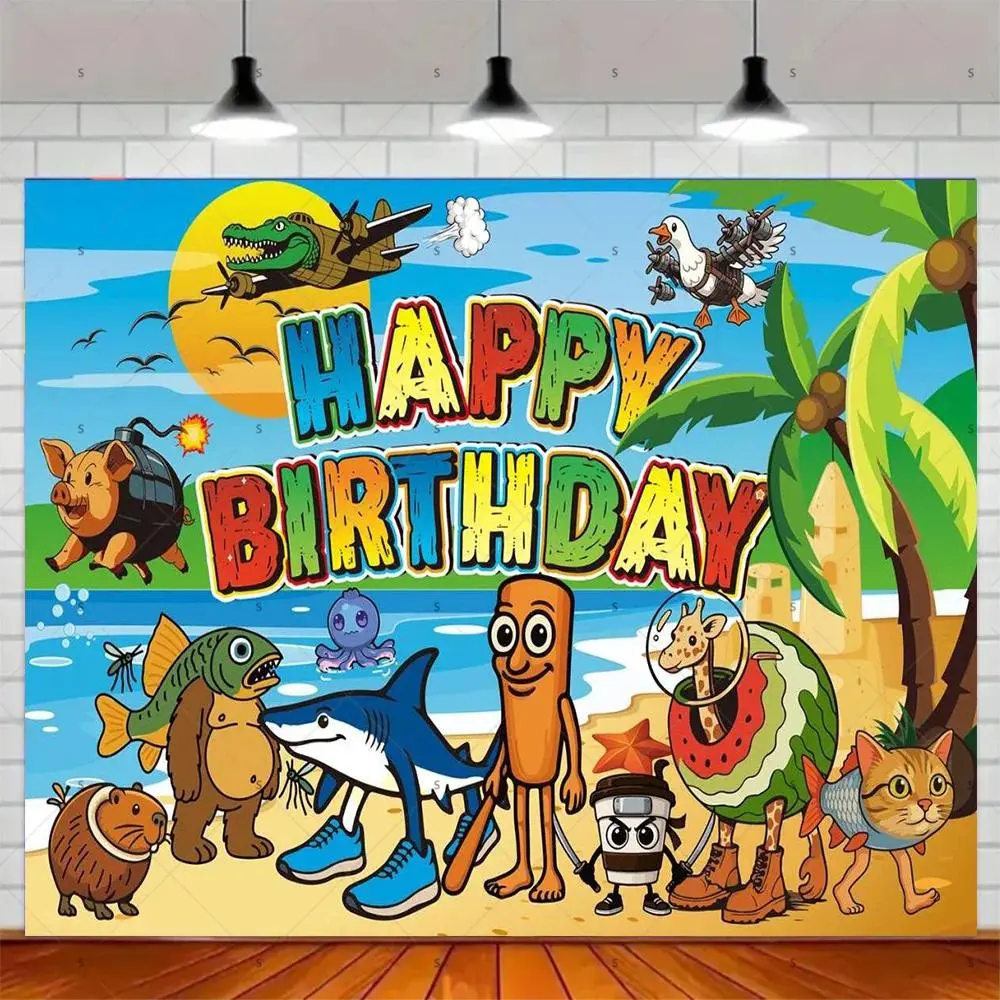 Funny Brainrot Birthday Backdrop Party Background Cloth, Meme Style Tapestry Wall Hanging Photography Background Premium Polyester Fabric, Party Decor, Birthday Celebration Setup, Photo Booth Prop, Studio Background, Event Decoration