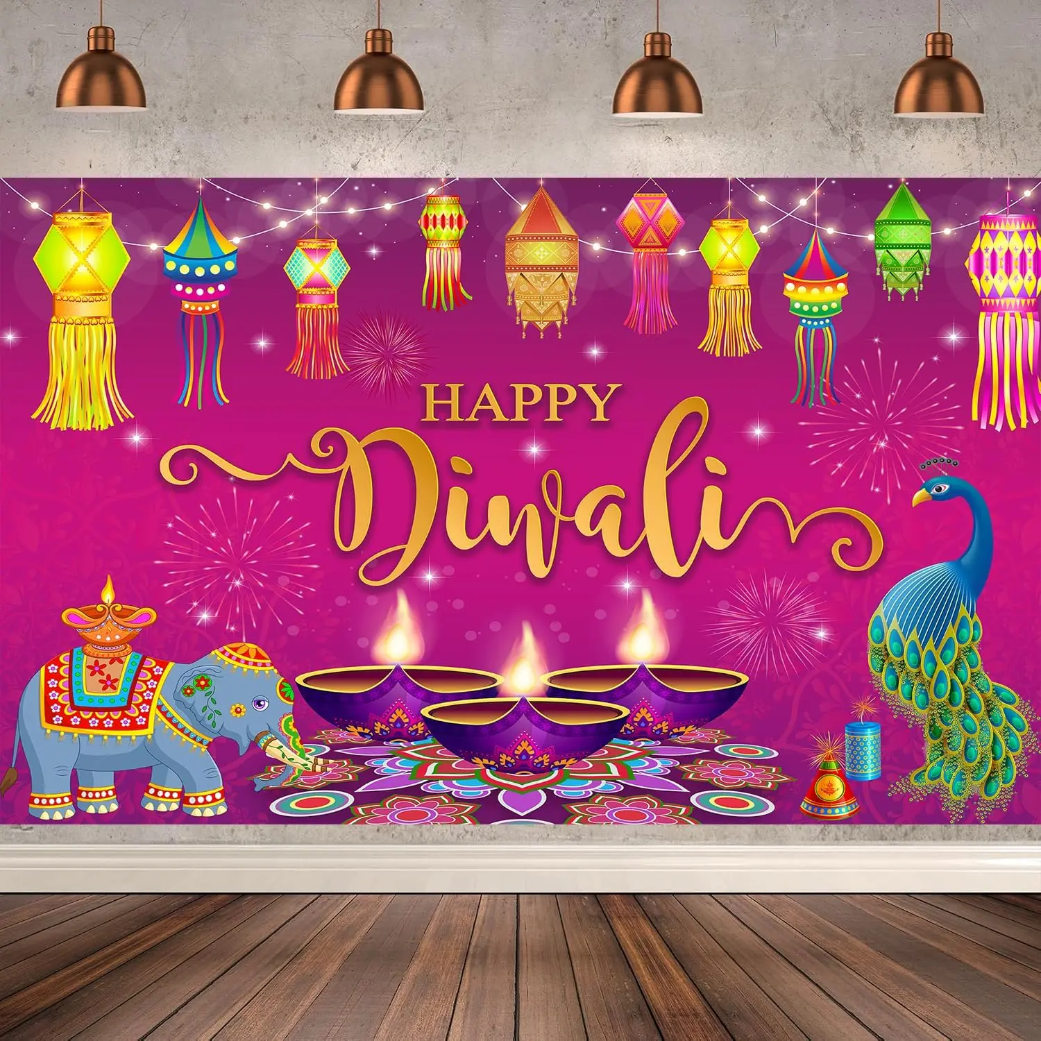 7X5FT Diwali Banner Party Decorations Happy Diwali Backdrop Indian Light Festival Celebration Photography Photo Booth Background for Indian Deepavali Lights Diyas Supplies