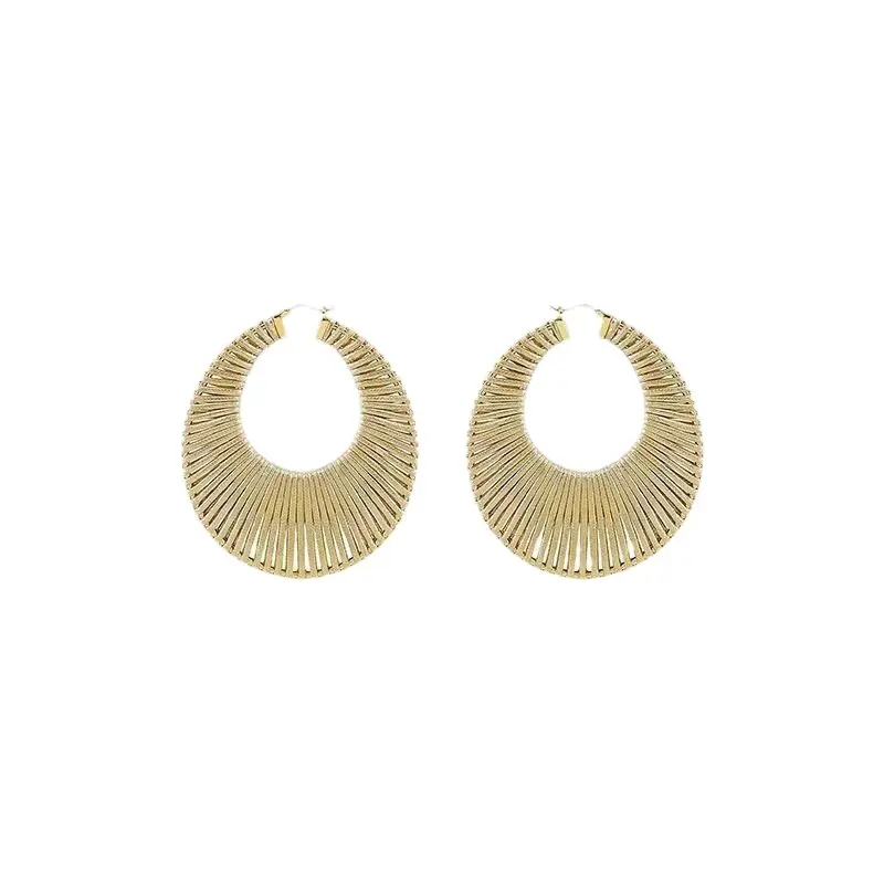 Women’s Textured Fan‑Shaped Hoop Earrings, Vintage Bohemian Large Statement Hoops for Party Daily Dating Wear, Fashion Jewelry for Girls