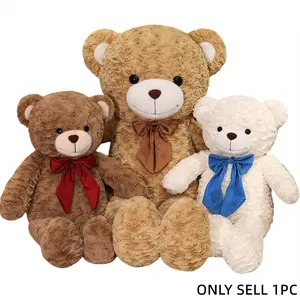 Large cuddly bow-tie teddy bear plush toy, a giant teddy bear with curly fur patterns wearing a flowery bow tie. A soothing, cuddly bear plush toy perfect for Valentine’s Day gifts, Children’s Day gifts, Christmas gifts, birthday gifts, and holiday gifts.