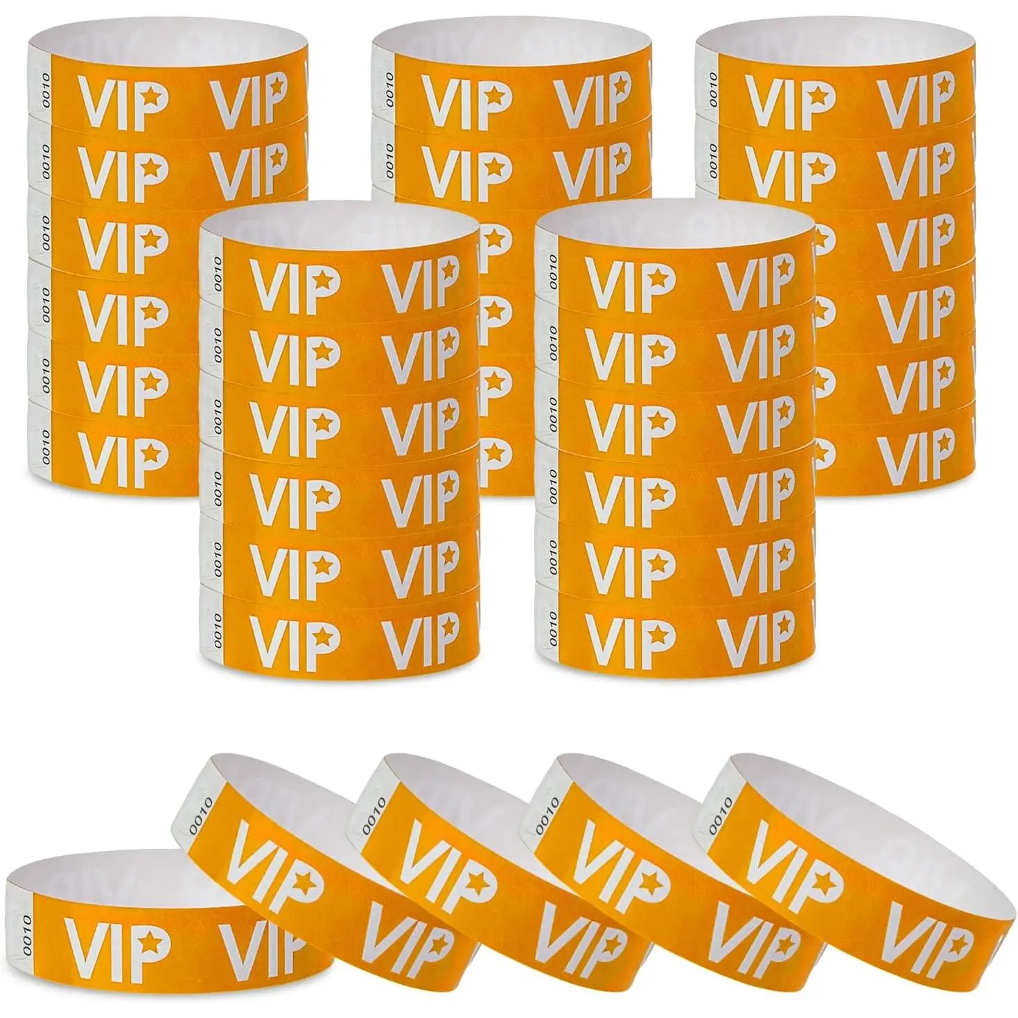 500 count VIP Paper Wristbands for Events  Wrist Bands Lightweight Festival  Bracelets Neon Adhesive Event Arm Bands for Party(Orange)
