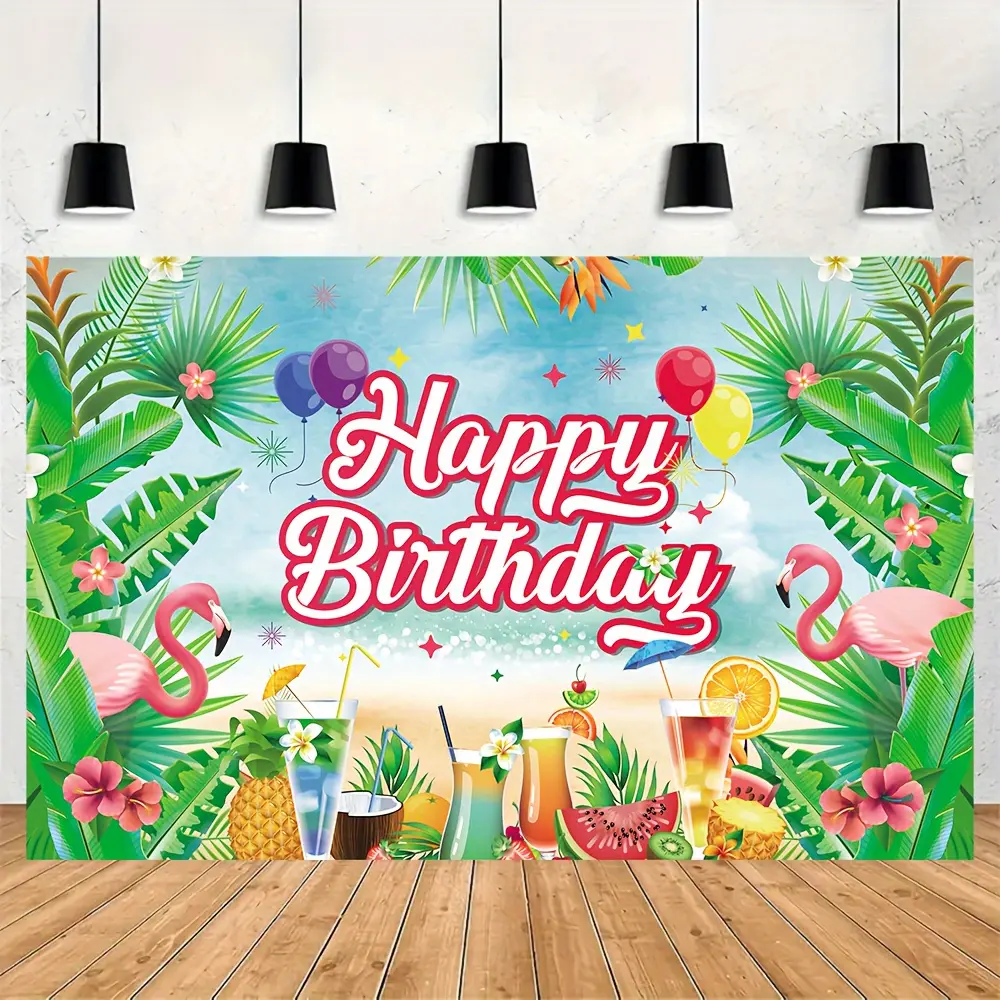 Tropical Flamingo 2D Flat Banner, HD Digitally Printed Polyester Backdrop, Soft Lightweight Foldable Cloth for Birthday Parties, Portrait Shooting, Printing