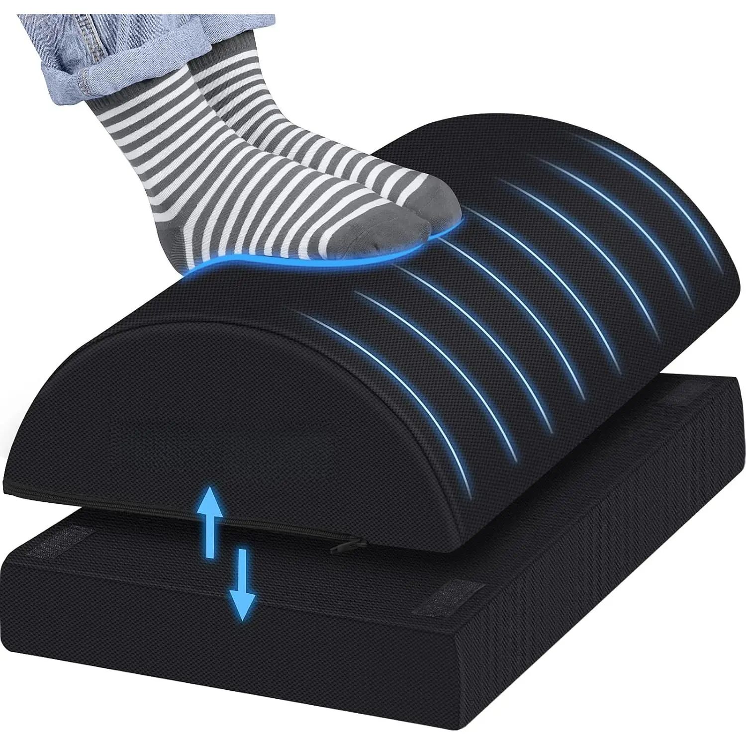 Foot Rest for Under Desk at Work-Versatile Foot Stool with Washable Cover-Comfortable Footrest with 2 Adjustable Heights for Car,Home and Office to Relieve Back,Lumbar,Knee Pain-Black