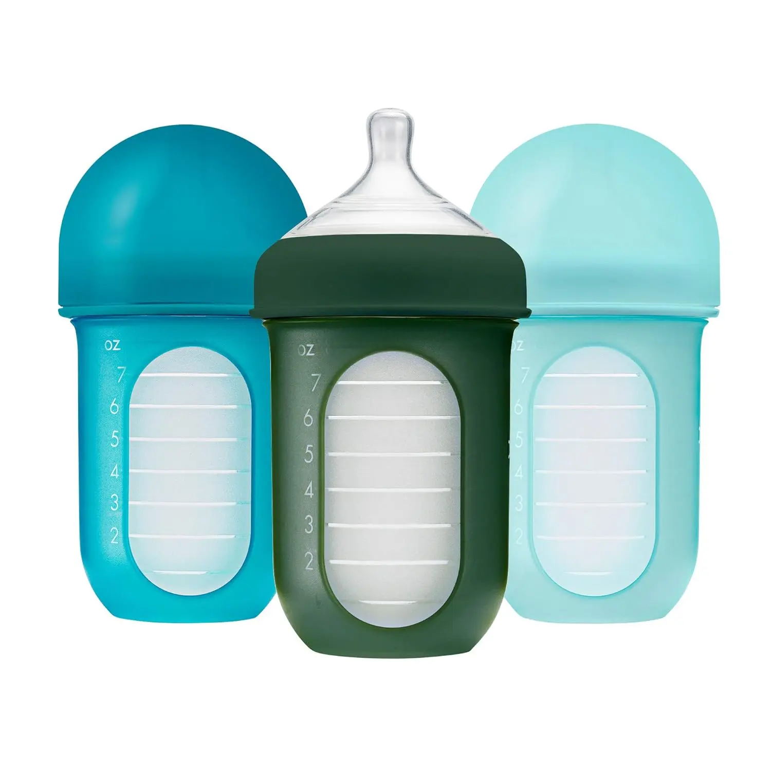 Silicone Anti-Colic Breast-Like Baby Bottles, 8 Oz Medium Flow, Food-Grade Silicone Construction, Blue, Safe for Formula and Breast Milk, Anti-Colic Bottle, Breast-Like Bottle