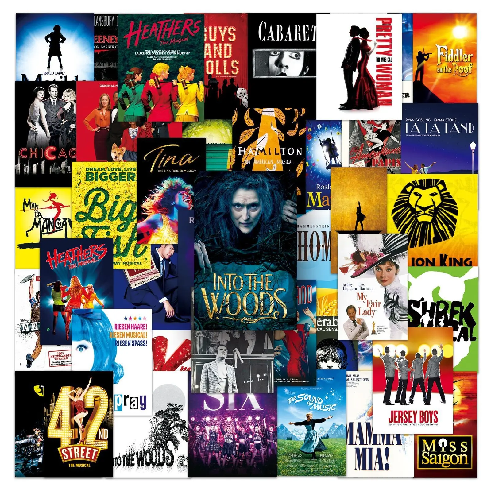 50 Broadway Poster Stickers, Waterproof Cartoon Design, Decorative Phone & Computer Decals, Ideal for Apple Devices, PVC Material